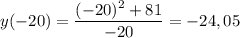 y(-20)= \dfrac{(-20)^2+81}{-20} =-24,05