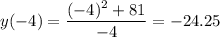 y(-4)= \dfrac{(-4)^2+81}{-4} =-24.25