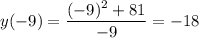 y(-9)= \dfrac{(-9)^2+81}{-9} =-18