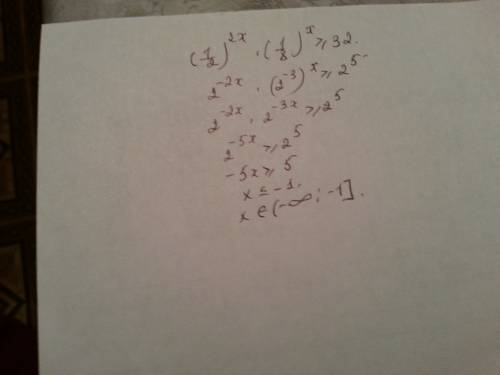 Решите неравенство: (1/2)^2x*(1/8)^x≥32