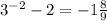 3^{-2} -2=- 1 \frac{8}{9}