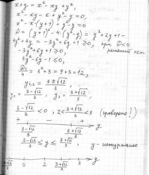 Решите уравнение в натуральных числах: x+y=x^2-xy+y^2