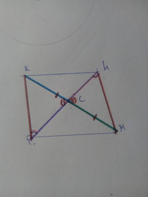 Отрезки km и hp пересекаются в точке c.докажите: треугольник kcp= треугольник mch,если kp параллельн
