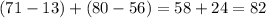 (71-13)+(80-56)=58+24=82