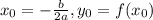 x_0 = -\frac{b}{2a}, y_0 = f(x_0)