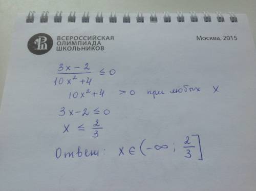 Решите неравество (3x-2)/(10x^2+4)< =0