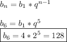 b_n = b_1*q^{n-1} \\ \\ b_6 = b_1*q^5 \\ \boxed { b_6 = 4*2^5 = 128}