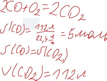 Вычислите объем углекислого газа который образуется при сжигании углерода (ii) оксида объемом 112 л