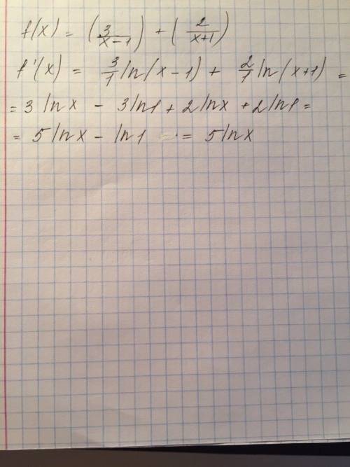 Найдите одну из первообразных для функции f(x)=(3/x-1) + (2/x+1)