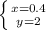 \left \{ {{x=0.4} \atop {y=2}} \right.