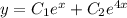 y=C_1e^{x}+C_2e^{4x}