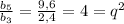 \frac{b_5}{b_3} = \frac{9,6}{2,4} = 4 = q^2