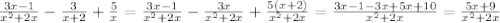 \frac{3x-1}{x^2+2x} - \frac{3}{x+2} + \frac{5}{x} = \frac{3x-1}{x^2+2x} - \frac{3x}{x^2+2x} + \frac{5(x+2)}{x^2+2x} = \frac{3x-1 - 3x+ 5x+10}{x^2+2x} = \frac{5x+9}{x^2+2x}