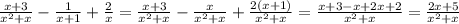 \frac{x+3}{x^2+x} - \frac{1}{x+1} + \frac{2}{x} = \frac{x+3}{x^2+x} - \frac{x}{x^2+x} + \frac{2(x+1)}{x^2+x} = \frac{x+3-x+2x+2}{x^2+x} = \frac{2x+5}{x^2+x}