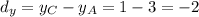 d_{y} = y_{C} - y_{A }= 1 - 3 = -2