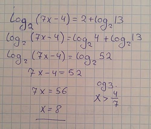 Слогарифмом log2(7x-4)=2+log2(13) 2( )-основание,пример 2(5x+2)