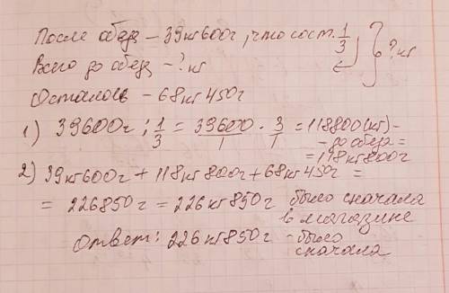 Вмагазине после обеда продали 39кг600г канфет што становит 1/3 всего каличества конфет проданого до