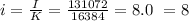 i = \frac{I}{K} = \frac{131072}{16384} = 8.0 ~= 8