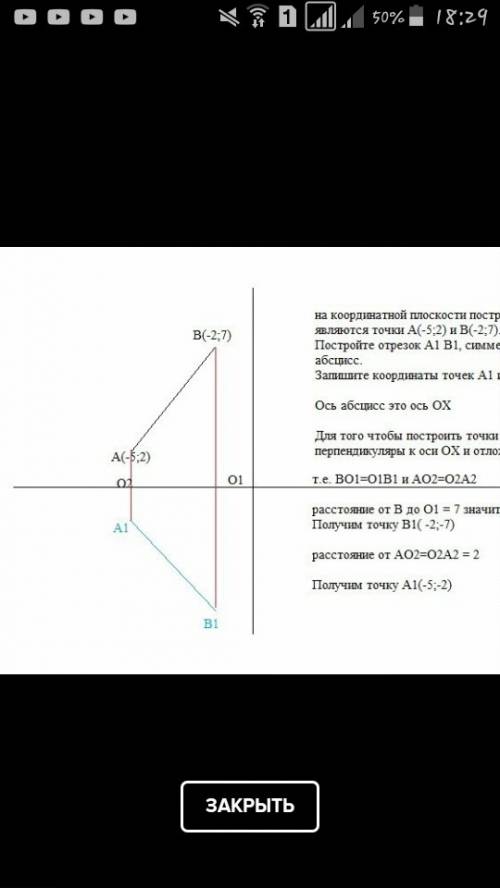 На координатной плоскости постройте отрезок ab концами которого являются точки a(-5; -2)и b(-2; -7)