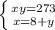 \left \{ {{xy=273} \atop {x=8+y}} \right.