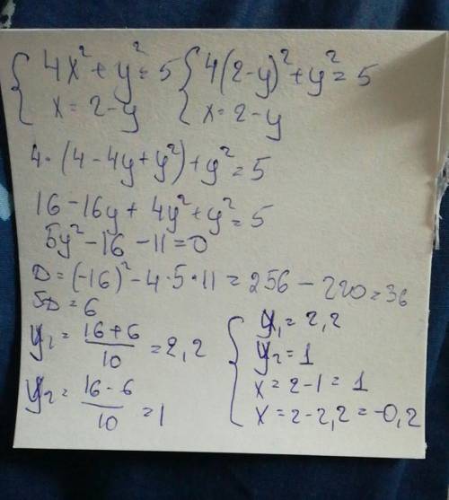 Решите систему уравнений 30 ! 4x^2+y^2=5 x-y=2