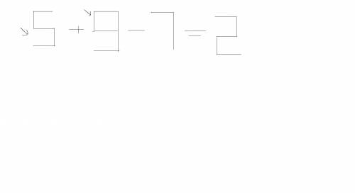 Переместите одну спичку так, чтобы ответ был равен 2. 5+9-7=2