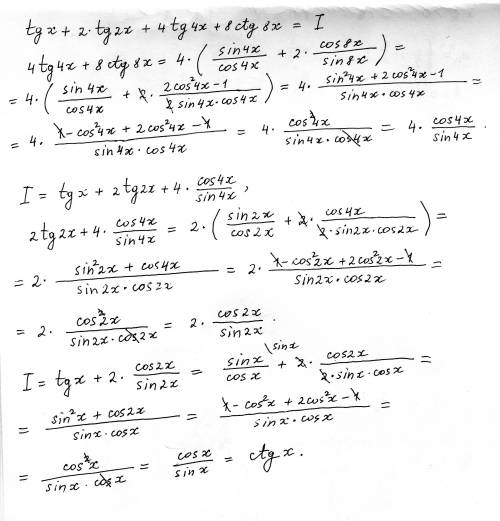 Выражение: tan(x)+2*tan(2x)+4*tan(4x)+8*сtan(8x)