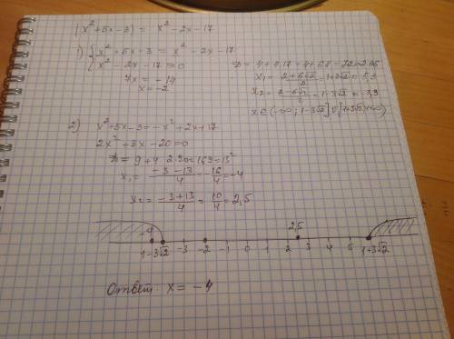 Решите уравнение |x^2+5*x-3|=x^2-2*x-17