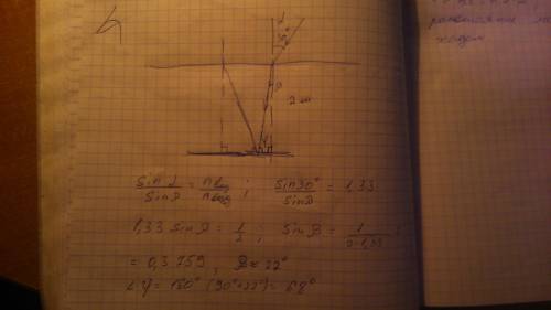 1)на дне водоёда глубиной 2 метра лежит зеркало. луч света,, пройдя через воду, отражается от зеркал