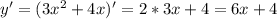 y'=(3x^2+4x)'=2*3x+4=6x+4