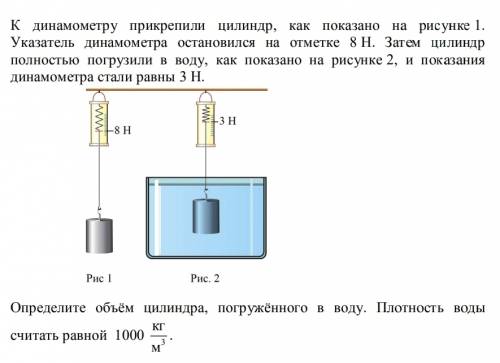 Кдинамометру прикрепили цилиндр как показано на рисунке 1. указатель динамометра остановился на отме