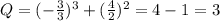 Q=(-{3\over3})^3+({4\over2})^2=4-1=3