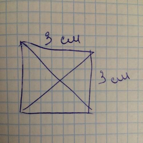 Начерти квадрат, площадь которого равна 9см². проведи в нем деагонали. .