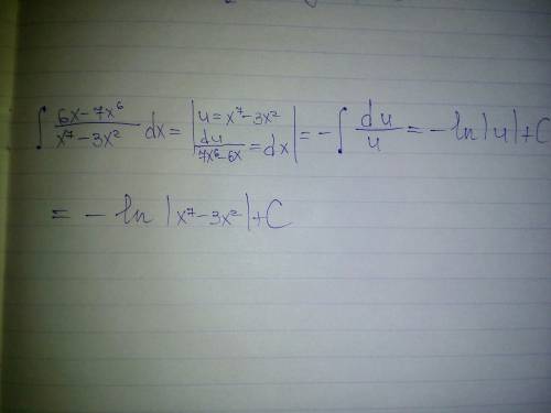 Решить не определенный интеграл с методом замены переменной (6 x - 7 x^6)/(x^7 - 3 x^2)