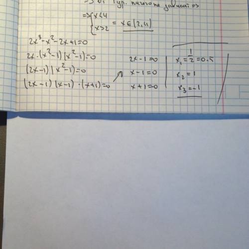 Решите уравнение 2х^3-х^2-2х+1=0 ^-этим я обозначила что число в степени .например икс в кубе,икс в