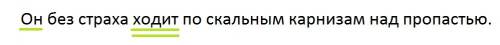 Выдели основу предложения. он без страха ходит по скальным карнизам над пропастью.