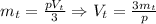 m_t= \frac{pV_t}{3} \Rightarrow V_t= \frac{3m_t}{p}