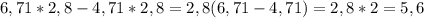 6,71*2,8-4,71*2,8=2,8(6,71-4,71)=2,8*2=5,6