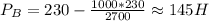 P_B=230- \frac{1000*230}{2700}\approx 145H