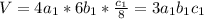 V=4a_1*6b_1* \frac{c_1}{8} =3a_1b_1c_1