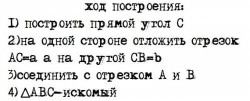 7класс . дано: катеты a и b построить: треугольник abc-прямоугольный. мне надо описать построение! (