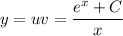 y=uv=\dfrac{e^x+C}{x}