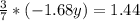 \frac{3}{7} *(-1.68y)=1.44