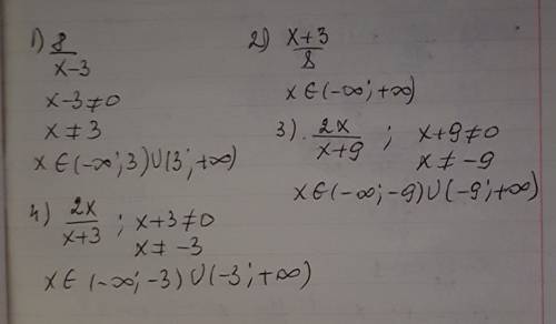 Найти допустимые значения выражения 8/x-3; x-3/8; 2x/x+3