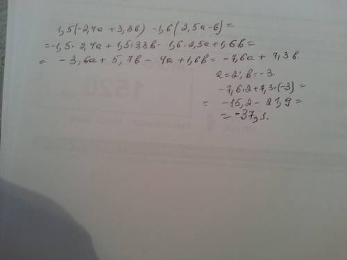 1,5(-2,4a+3.8b)-1,6(2,5a-b). якщо а= 2, b=-3