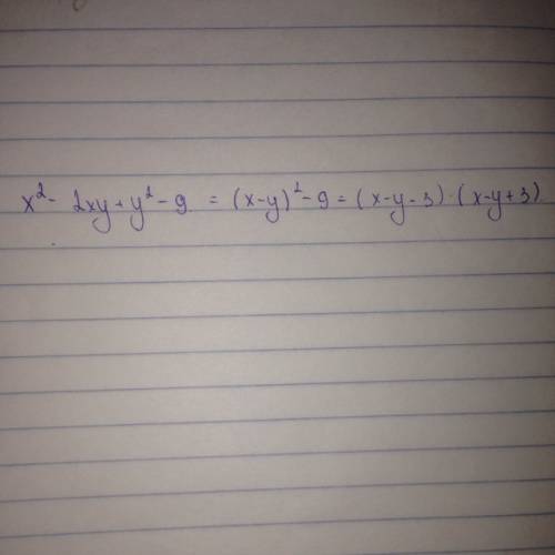 Разложите на множители многочлен x^2-2xy+y^2-9