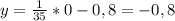 y = \frac{1}{35} *0 - 0,8=-0,8