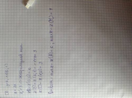 Найти наименьшее и наибольшее значение функции z = x * y-y ^ 2 + 3 * x + 4 * y в замкнутой области д