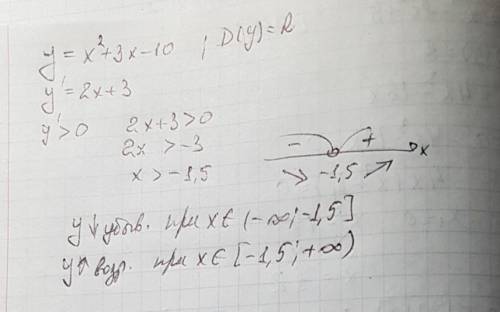 Найти промежутки возрастания и убывания функции y(x)=x^2+3x-10