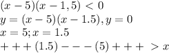 (x-5)(x-1,5)\ \textless \ 0\\y=(x-5)(x-1.5),y=0\\x=5;x=1.5\\+++(1.5)---(5)+++\ \textgreater \ x